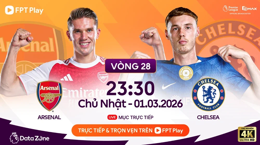 Lịch trực tiếp bóng đá Arsenal vs Chelsea Vòng 28 Premier League 2025/26